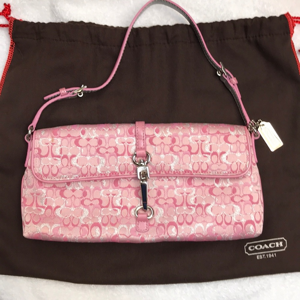 COACH PINK SILVER Wristlet Clutch w/Dust Bag